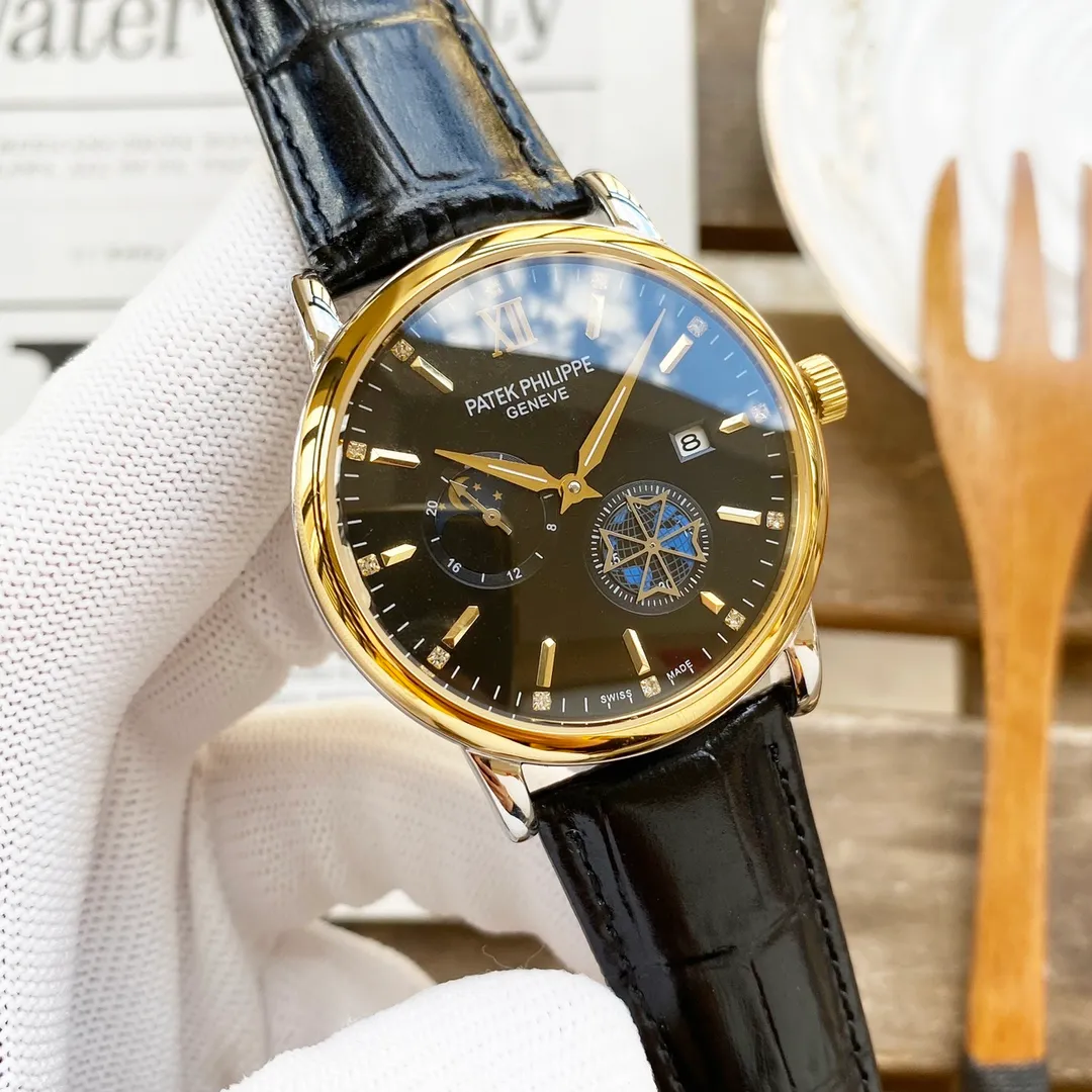 【High-end replica】💰1440! Patek.Philippe's premium men's watch features a four-hand separated moon design, exquisite craftsmanship, originality, nobility and gentlemanly style. Using fully automatic mechanical movement, top-grade 316 stainless steel case, imported calfskin strap, mineral super mirror, size 41*13